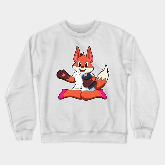 Fox as Nurse with Notepad Crewneck Sweatshirt by Markus Schnabel